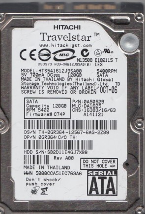 Hitachi HTS541612J9SA00 Hard Disk Drive