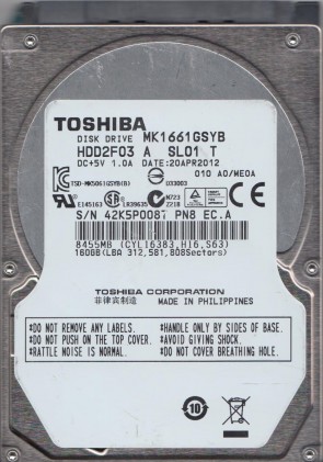 Toshiba MK1661GSYB Hard Disk Drive