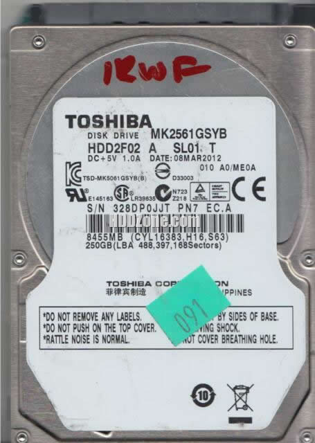 Toshiba MK2561GSYB Hard Disk Drive