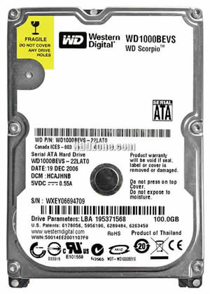 Western Digital WD1000BEVS Hard Disk Drive