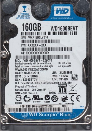 Western Digital WD1600BEVT Hard Disk Drive