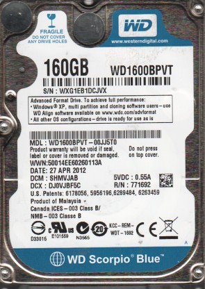 Western Digital WD1600BPVT Hard Disk Drive