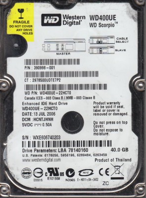 Western Digital WD400UE Hard Disk Drive